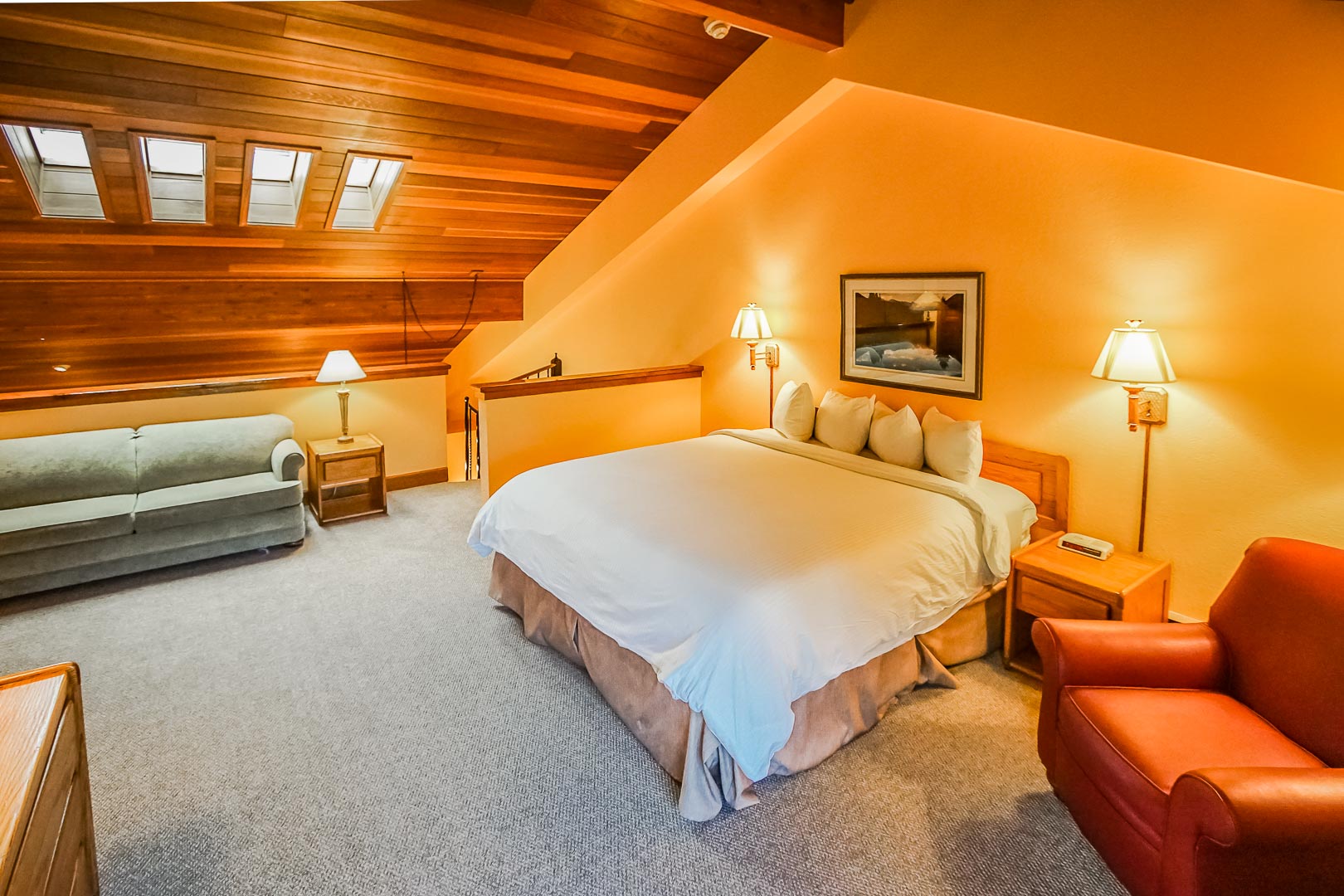 A king size bed on a loft area at VRI's Cedar at Streamside in Colorado.